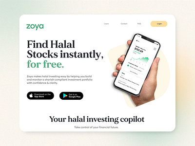 Zoya crypto finance homepage invest investment islamic money ui ux website zoya