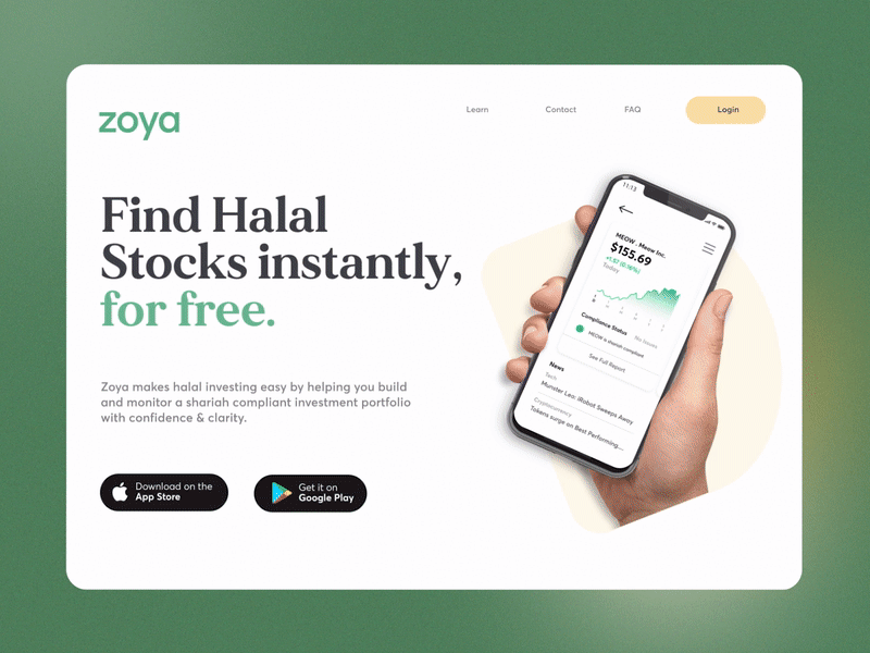 Zoya banking finance green invest islamic money ui ux website zoya