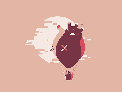Heart-air balloon aicca bird dream fly heart hotairballoon illustration illustrator milano pantone sun wacom