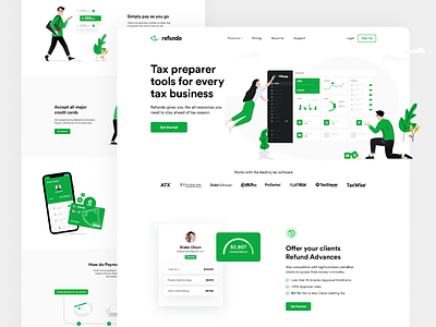 Refundo - Tax Preparer Tools Website design fintech green illustration landing page layout page platform tax ui website