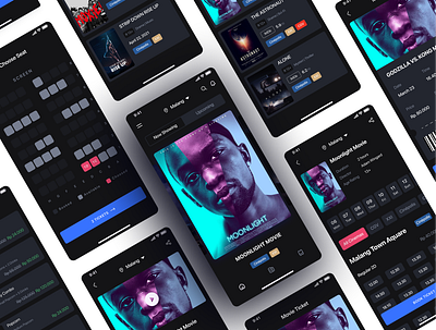 Mobile Ticket Booking App dark mode mobile movie app