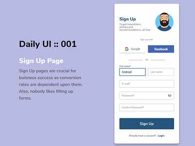DailyUI::001 | Sign up android app dailyui dailyui 001 design signup ui ux