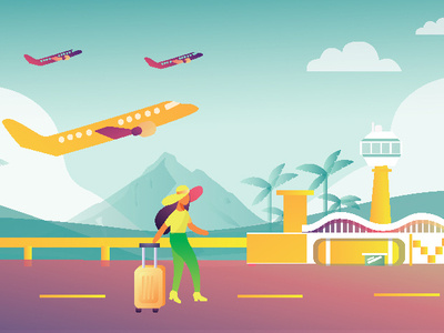 Girl at Airport app banner company design flight flight app flight booking flight illustration flight search icon illustration illustrator ui vector