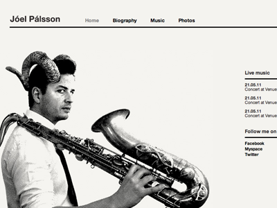 Joel Palsson, musician design portfolio web