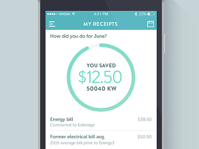 My Receipts energy feed flat infographic mobile monitor sustainability ui ux