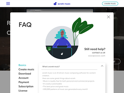 ecrett music FAQ branding design illustration ui ux vector web website