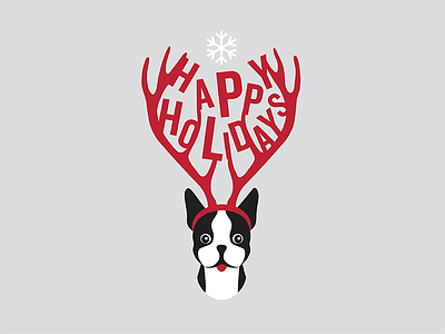 Happy Holidays antlers boston terrier christmas cute dog festive holiday illustration snowflake