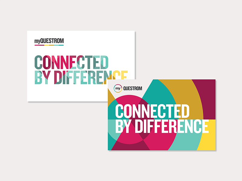 myQuestrom Visual Identity postcards identity rainbow colors difference connected inclusion diversity