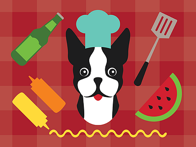BBQ Terrier bbq beer boston terrier chef cute dog illustration picnic watermelon