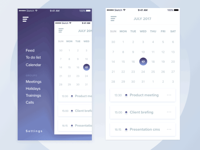 Calendar app app calendar do left list manager panel slider task to