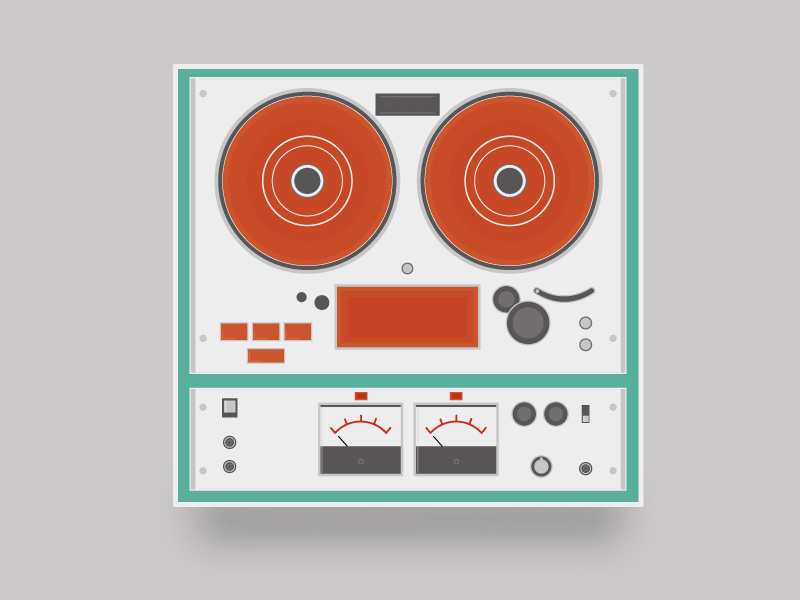 Reel to Reel face vector red buttons knobs dials sound recording reel vintage music
