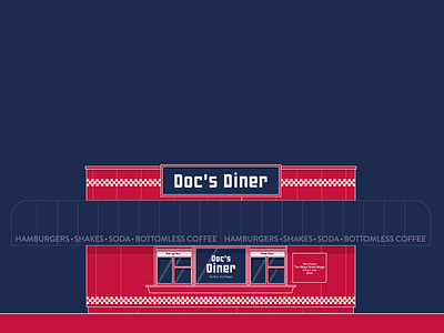 Doc's Diner america americana architechture building coffee diner editorial food illustration line magazine minimalist music soda tavern vector venue