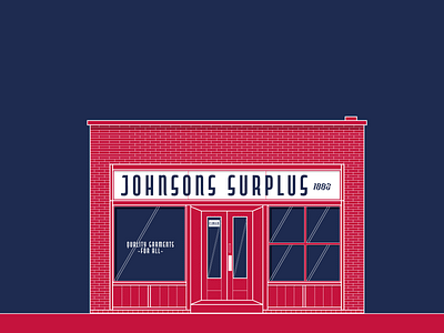 Johnsons Surplus america americana architechture building editorial flat illustration line magazine minimalist music style surplus tavern vector venue