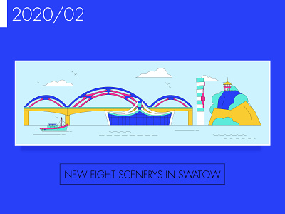 New eight scenerys in Swatow building colorful design flat illustration landmark logo