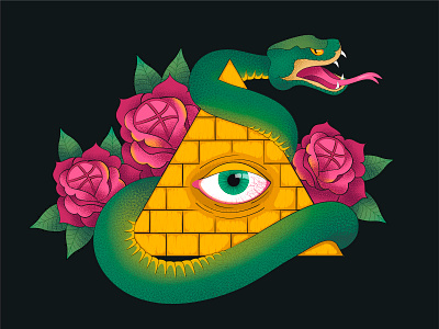 Hello Dribbble! art eye green hello hello dribbble illustration pyramid snake