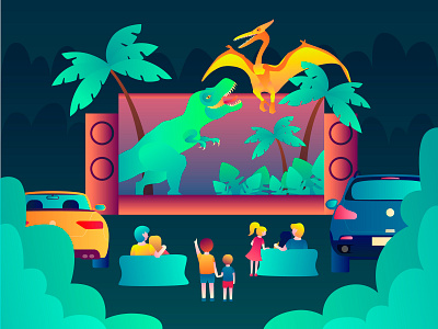 Open air cinema car cinema cinema4d comfort dinosaur evening evening rest eye family family holiday film loudspeakers movie night open air open air cinema pterodactyl relaxation screen speakers