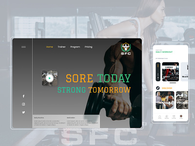Fitness Center Web & Mobile UI concept app branding design gym homepage illustration logo minimal mobile mobile app typography ui web