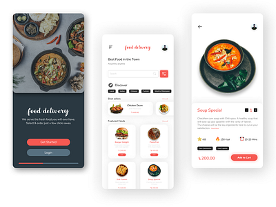 Food delivery Mobile App UI app delivery design food logo minimal mobile app typography ui