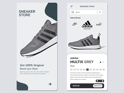 Sneaker Store Mobile app UI design adidas branding design minimal shoe sneakers typography ui web
