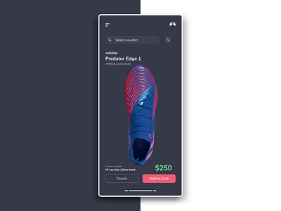 Football Cleats concept mobile app UI