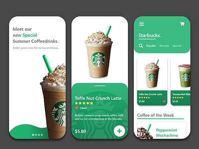 Starbucks Mobile App Concept app coffeeshop design green mobile modern starbucks ui uiux ux