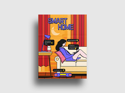Smart home illustration home illustration intelligent reading smart home smart life sofa sunset vector women