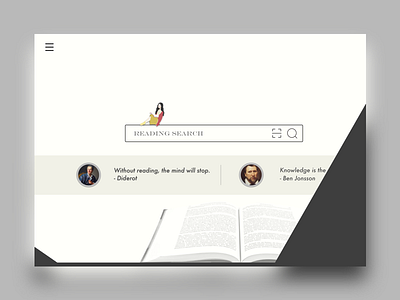 Book Reading Service Web Landing Page black and white book app interaction design landing page quotes reading search simple design typography ui ux web