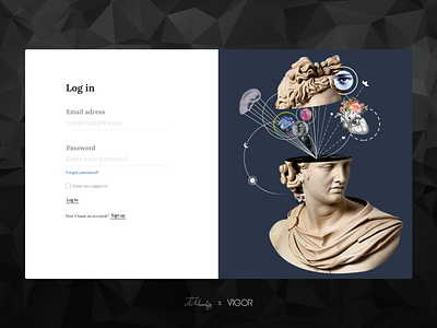 Vigor`s Login page ant design art brand identity branding branding design dadaism design kosar khonakdar login design login page minimal music app music website photoshop register page ui ux web design xd xd design
