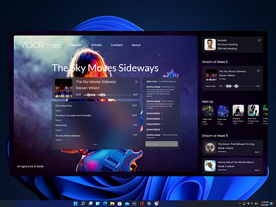 VIGOR dashboard music music design music ui music website responsive stream ui web design window11 xd