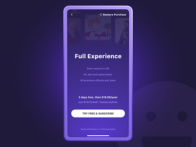 Subscription Page | Memes App dark theme dark ui ios app design memes mobile night mode product design subscription typography