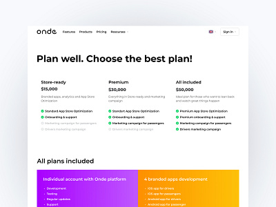 Pricing page | Hero section | onde.app