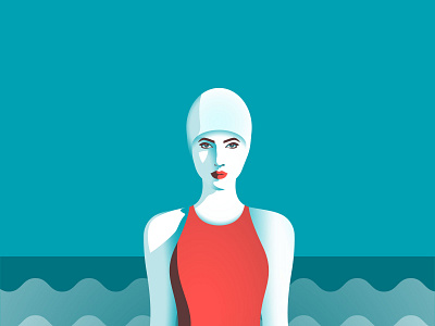 woman bikini beauty bikini blue female flat gradient design illustration lip lipstick nature portrait portrait design primary colors red sea vector