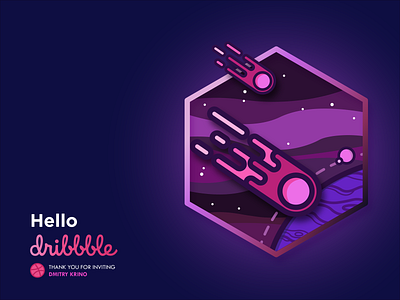 To dribbble and beyond asteroid badge debut design flat logo planet space