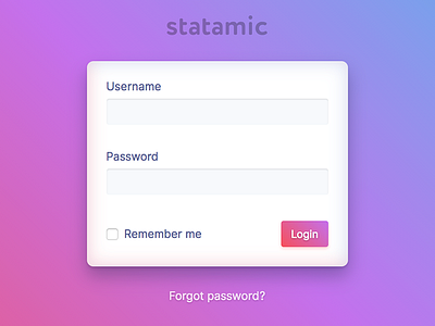 Statamic 3 Login Screen cms form login pink purple rad statamic ui