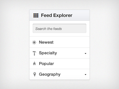 Feed Explorer app element filters icons ui web app