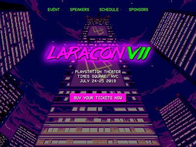 Laracon Website 80s 90s design landing page laracon logo neon pink pixelart retro website