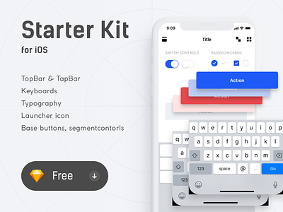 Starter Kit for iOS 𐄂 Free .sketch app design designsystem free free sketch freebie freebies fun inspiration interface ios kit mobile sketch ui uikits ux