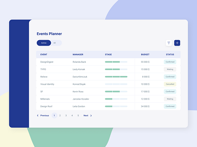 Table in Events Planner