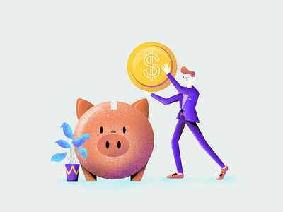 Piggy Bank character coin coins design digital art drawing illustration man money piggy bank procreate savings sketch wallet