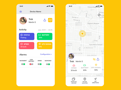 Bicycle App alarm battery bicycle bicycle app bicycling card cards colorful device gps speed status tracking app ui ui ux ui ux design