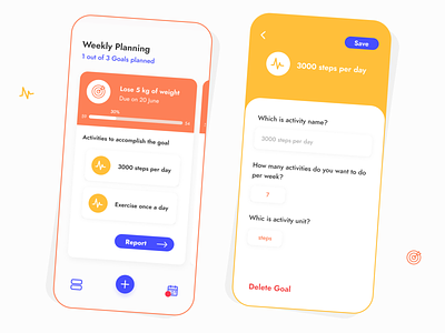 Yourniee - Plan your objectives app app ui card colorful design goal goals objective orange planning plant report tracker tracking ui ui ux uidesign uiux yellow