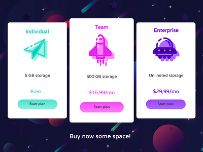 Pricing hint #DailyUI030 030 colorful dailyui dailyui030 dailyuichallenge pricing pricing plan pricinghint space storage