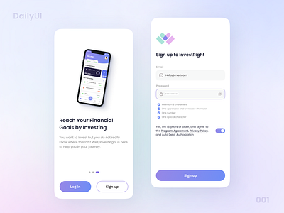 Daily UI :: 001 - Sign up | Investing app 001 app apps branding challenge daily daily ui design invest investing mobile purple ui