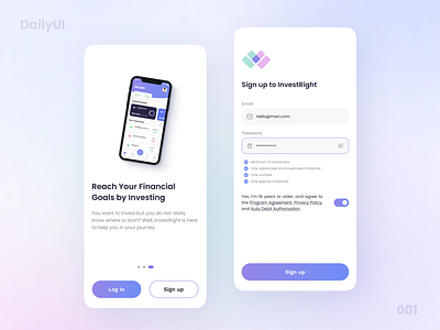 Daily UI :: 001 - Sign up | Investing app