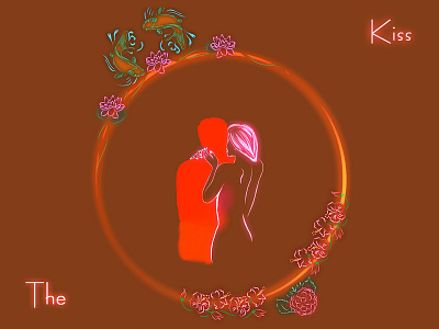 The Kiss 2d art digital 2d digital art digital drawing flower glowing illustration inspiration kiss love man minimalism minimalist modern neon orange outline style woman