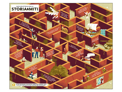 History & Myths Map - Oscar junior Mondadori daniele simonelli dsgn illustration labyrinth map maze myth soldier tank texture war