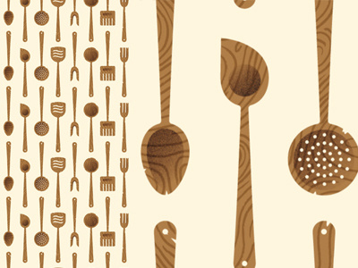 spoon pattern daniele simonelli eight illustration illustrator laddle line old pattern spoon texture wood wood line
