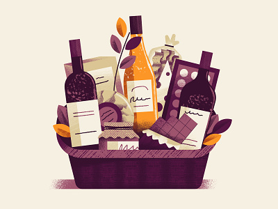 WineExpress - Wine Basket basket chocolate daniele simonelli dsgn editorial illustration gift gift basket illustration jam texture vector vimini wine wine basket