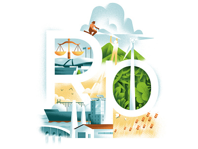 SNAPFI cover illustration - Indonesia climate cover illustration dam daniele simonelli dsgn editorial illustration green energy illustration jungle texture wind turbine