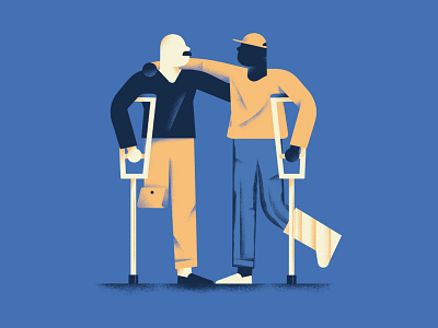 Chi va con lo zoppo impara a zoppicare crutch daniele simonelli dsgn help hug illustration lame limp people texture vector